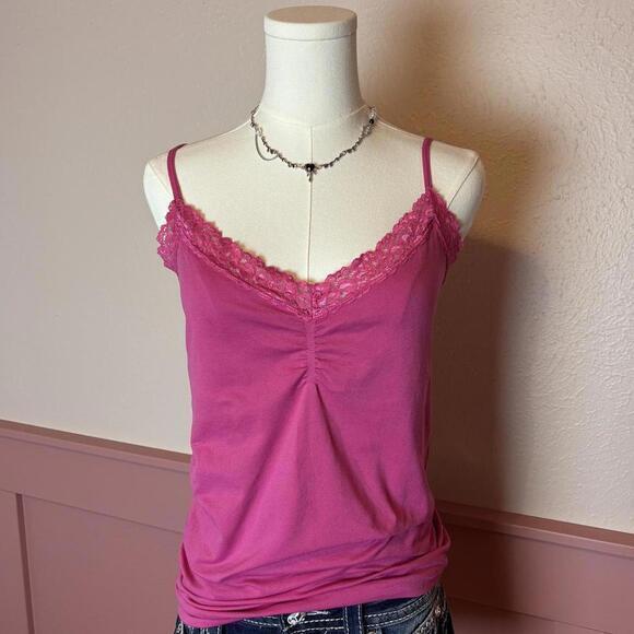 Attention Tops - y2k babydoll lace cami attention sz large pink nylon layer mcbling